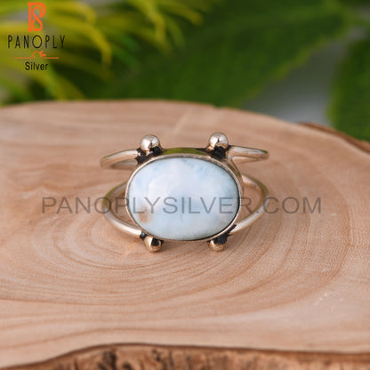 Larimar Round Shape 925 Sterling Silver Ring