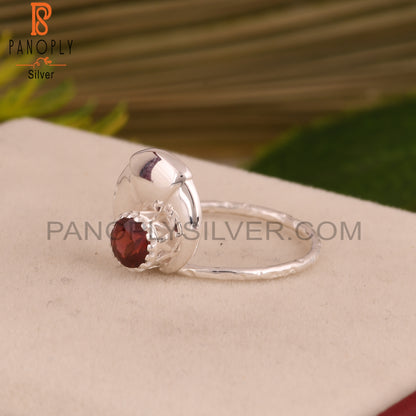Garnet Round Shape 925 Sterling Silver Red Ring