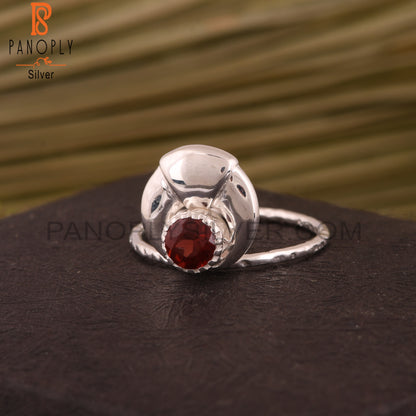 Garnet Round Shape 925 Sterling Silver Red Ring