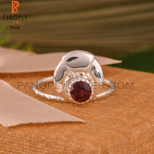 Garnet Round Shape 925 Sterling Silver Red Ring