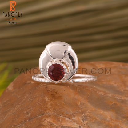 Garnet Round Shape 925 Sterling Silver Red Ring