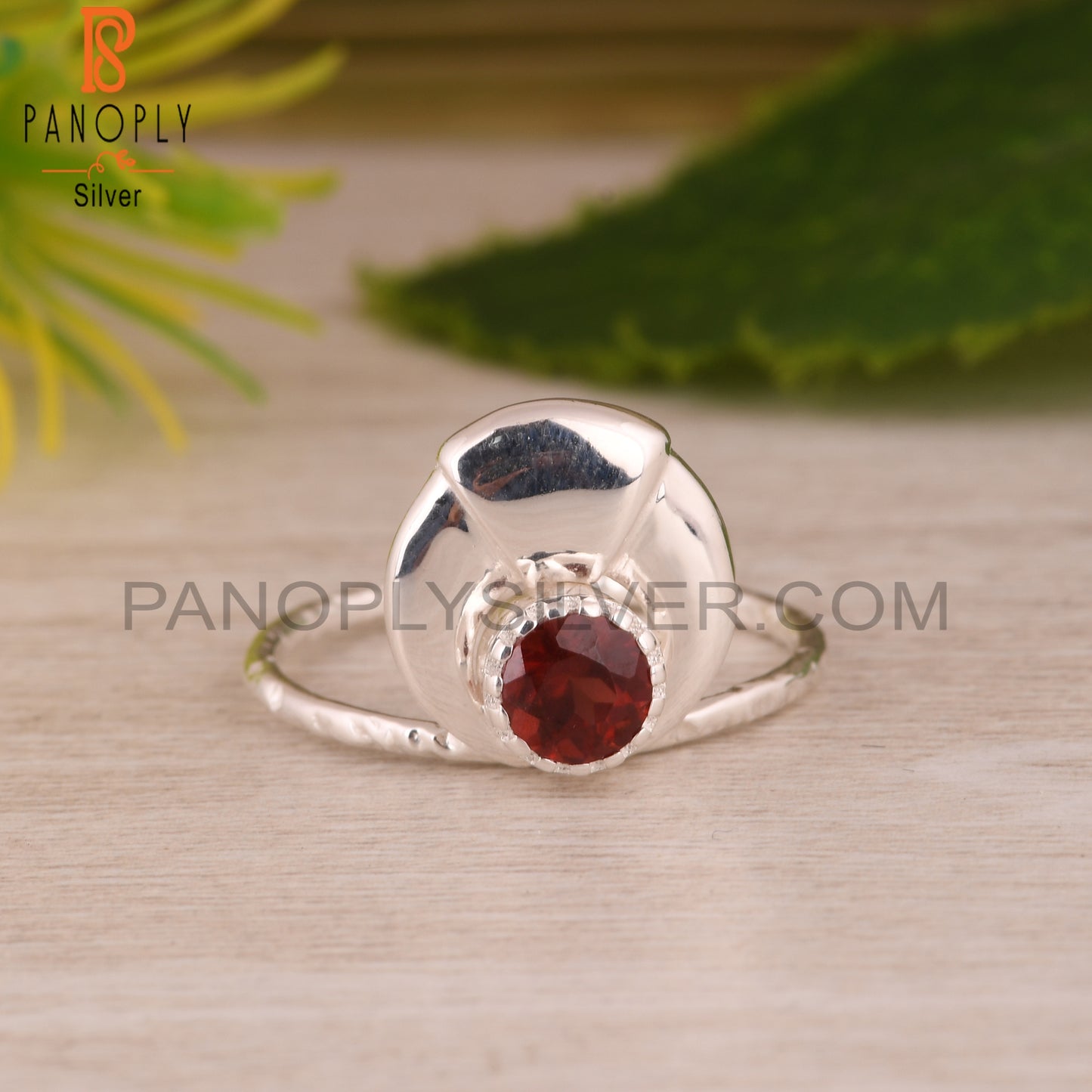 Garnet Round Shape 925 Sterling Silver Red Ring