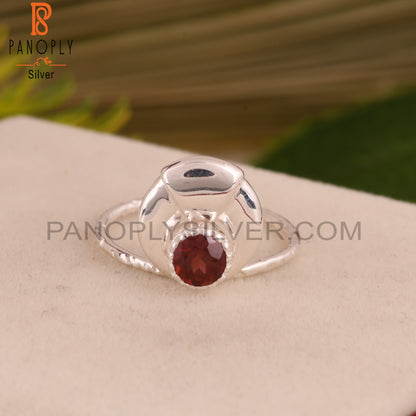 Garnet Round Shape 925 Sterling Silver Red Ring