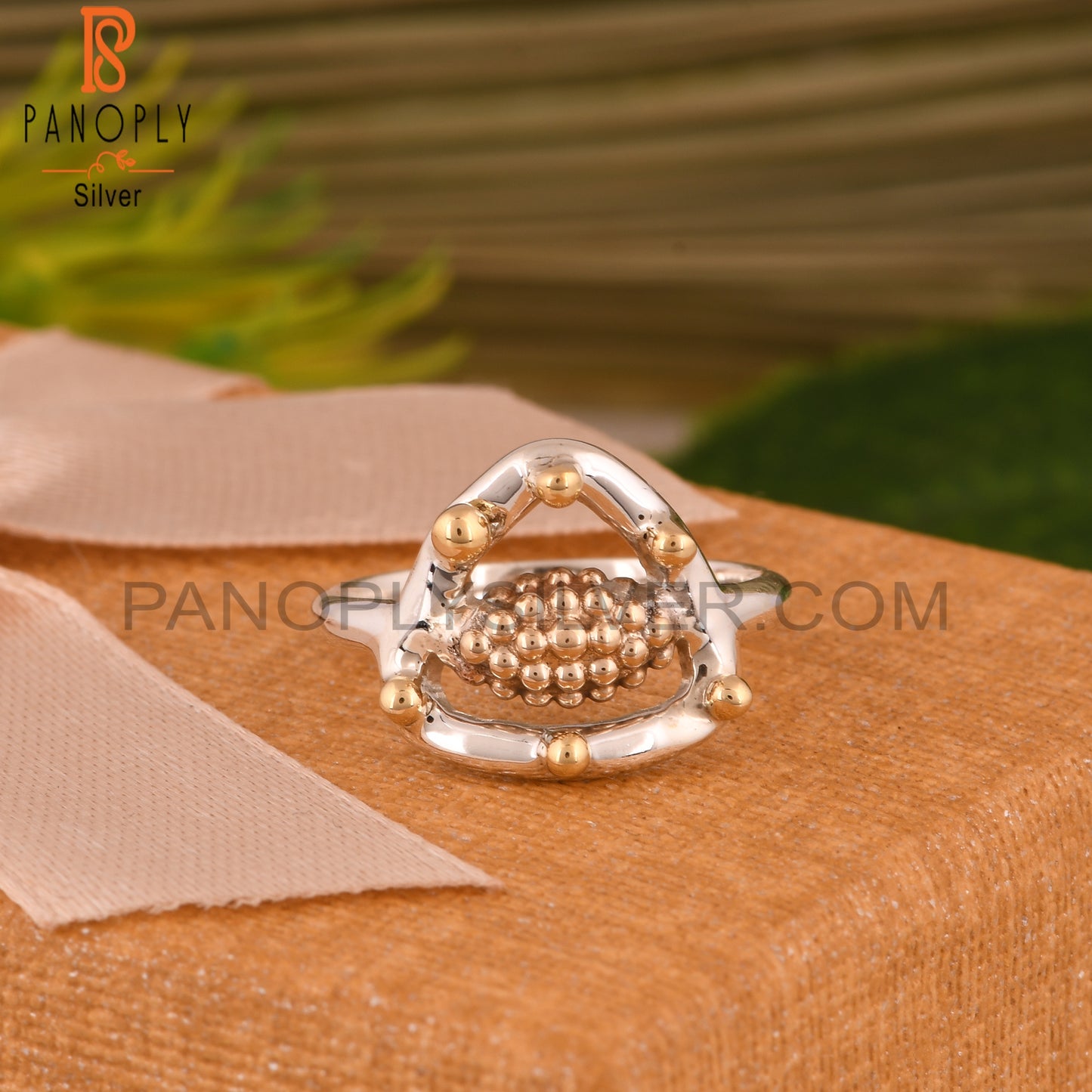 Triangle Ring 925 Sterling Silver With Small Brass Balls