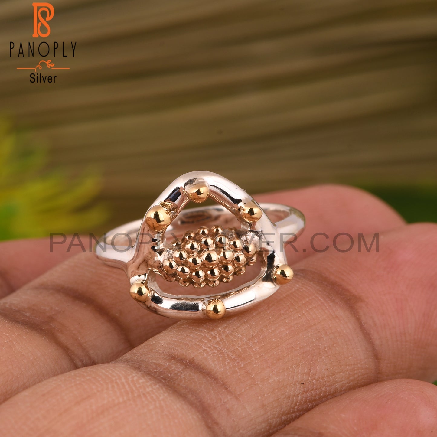 Triangle Ring 925 Sterling Silver With Small Brass Balls