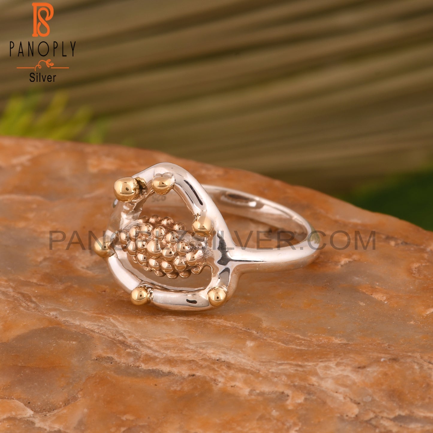 Triangle Ring 925 Sterling Silver With Small Brass Balls
