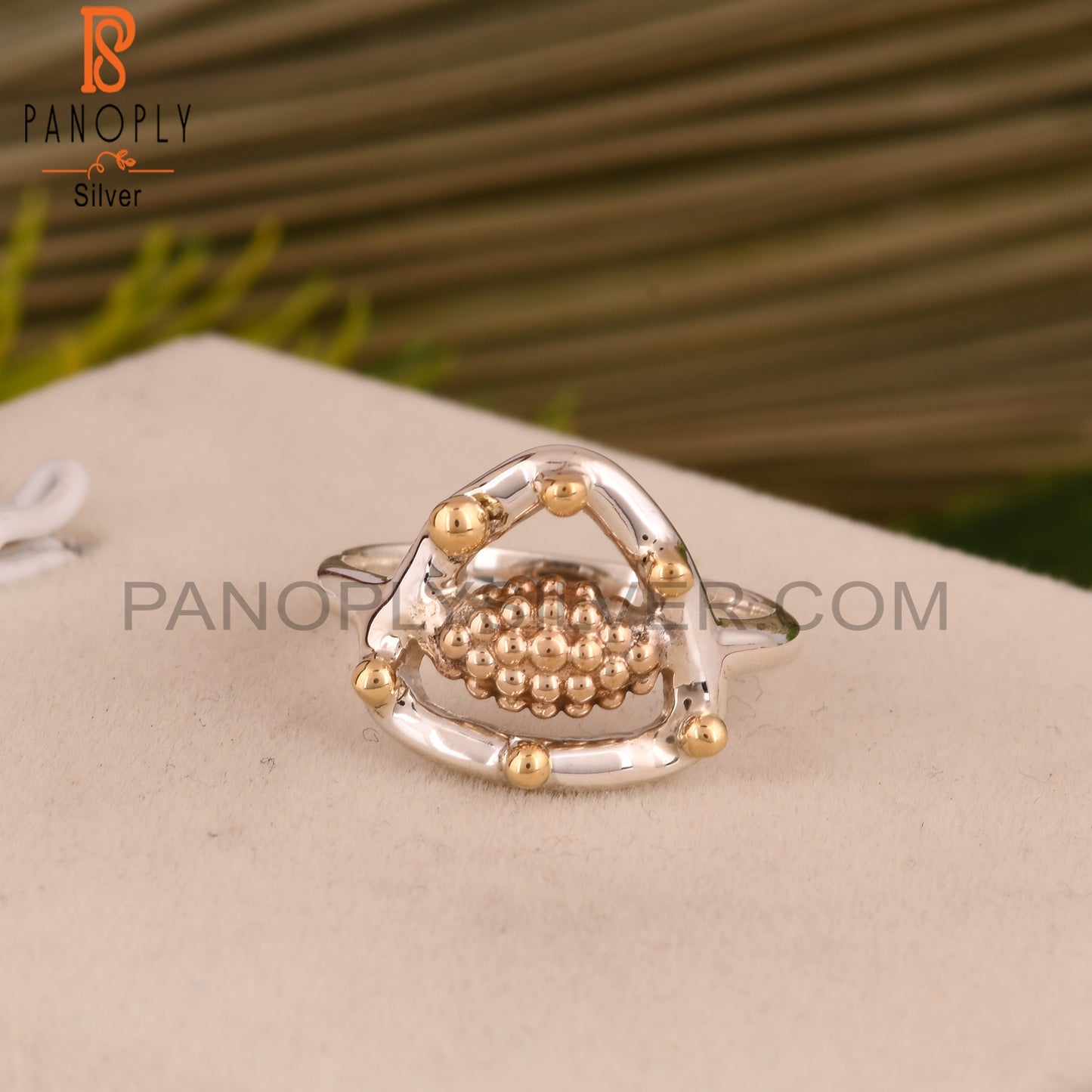 Triangle Ring 925 Sterling Silver With Small Brass Balls