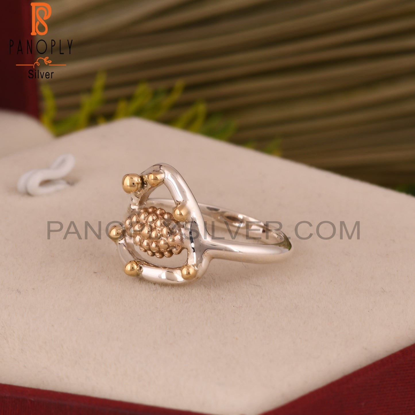 Triangle Ring 925 Sterling Silver With Small Brass Balls