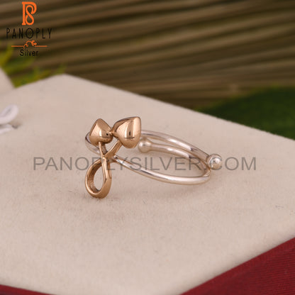 Double Heart 925 Sterling Silver Adjustable Ring
