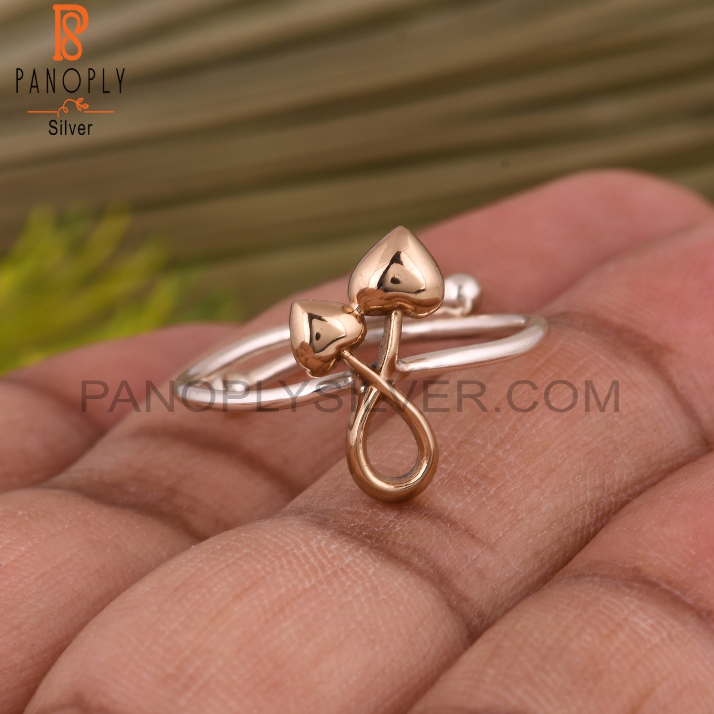Double Heart 925 Sterling Silver Adjustable Ring