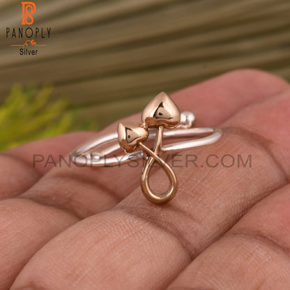 Double Heart 925 Sterling Silver Adjustable Ring