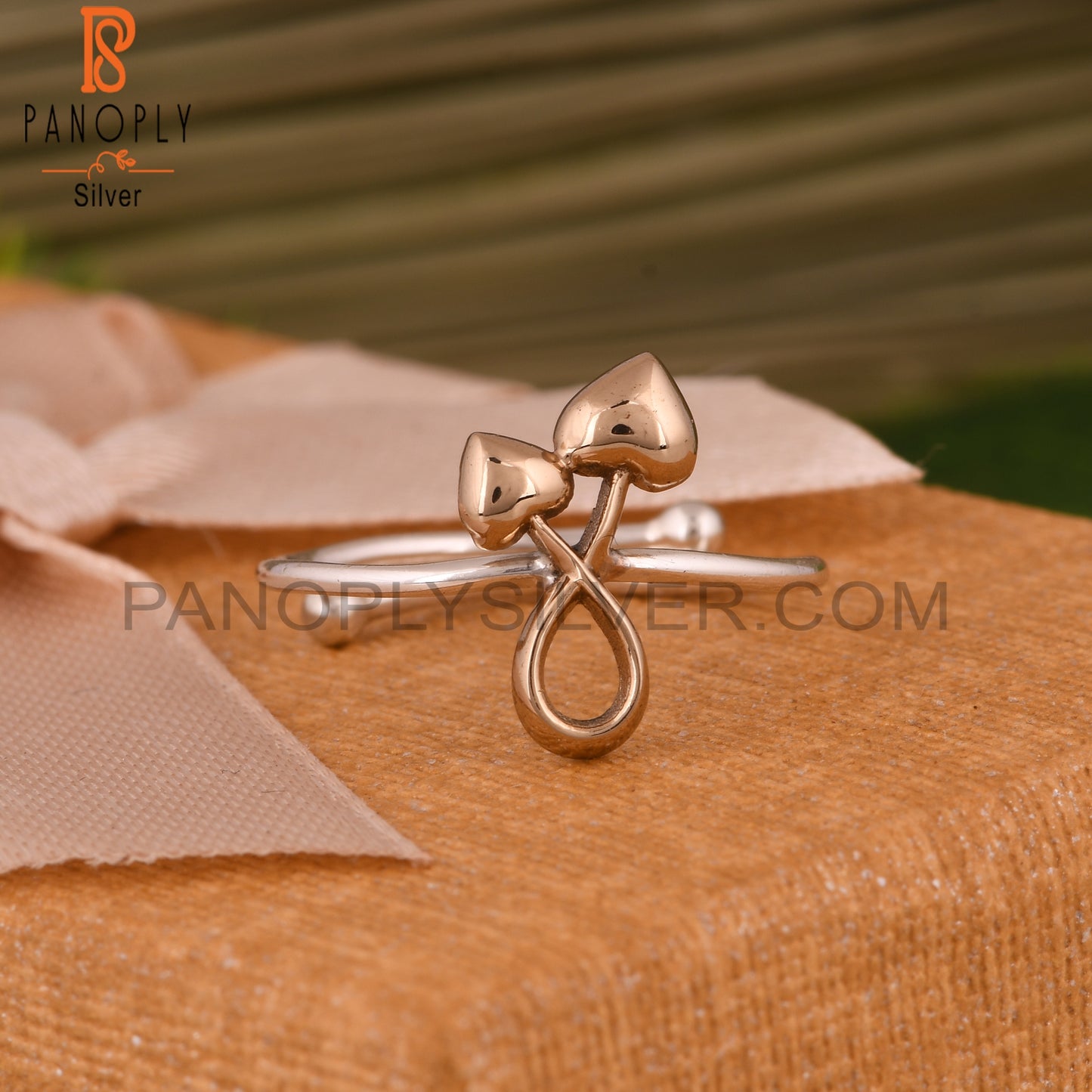 Double Heart 925 Sterling Silver Adjustable Ring