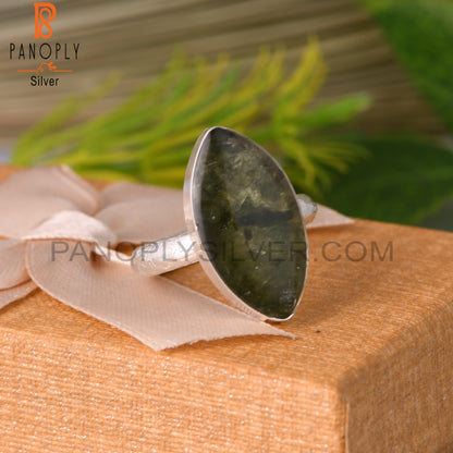 Moldavite Marquise Shape Sterling Silver Ring