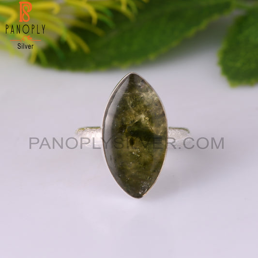 Moldavite Marquise Shape Sterling Silver Ring