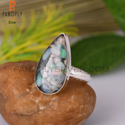 Ethiopian Opal Pear Shape Sterling Silver Ring