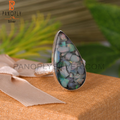 Ethiopian Opal Pear Shape Sterling Silver Ring