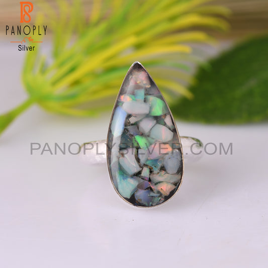 Ethiopian Opal Pear Shape Sterling Silver Ring