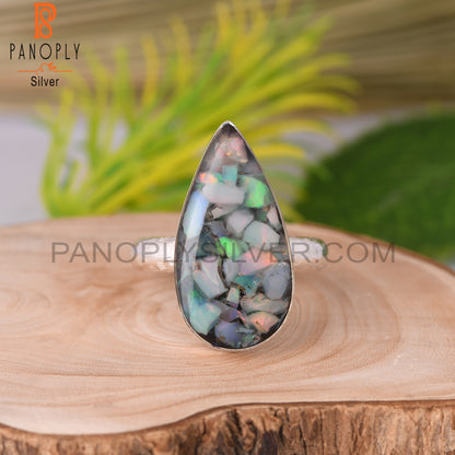 Ethiopian Opal Pear Shape Sterling Silver Ring