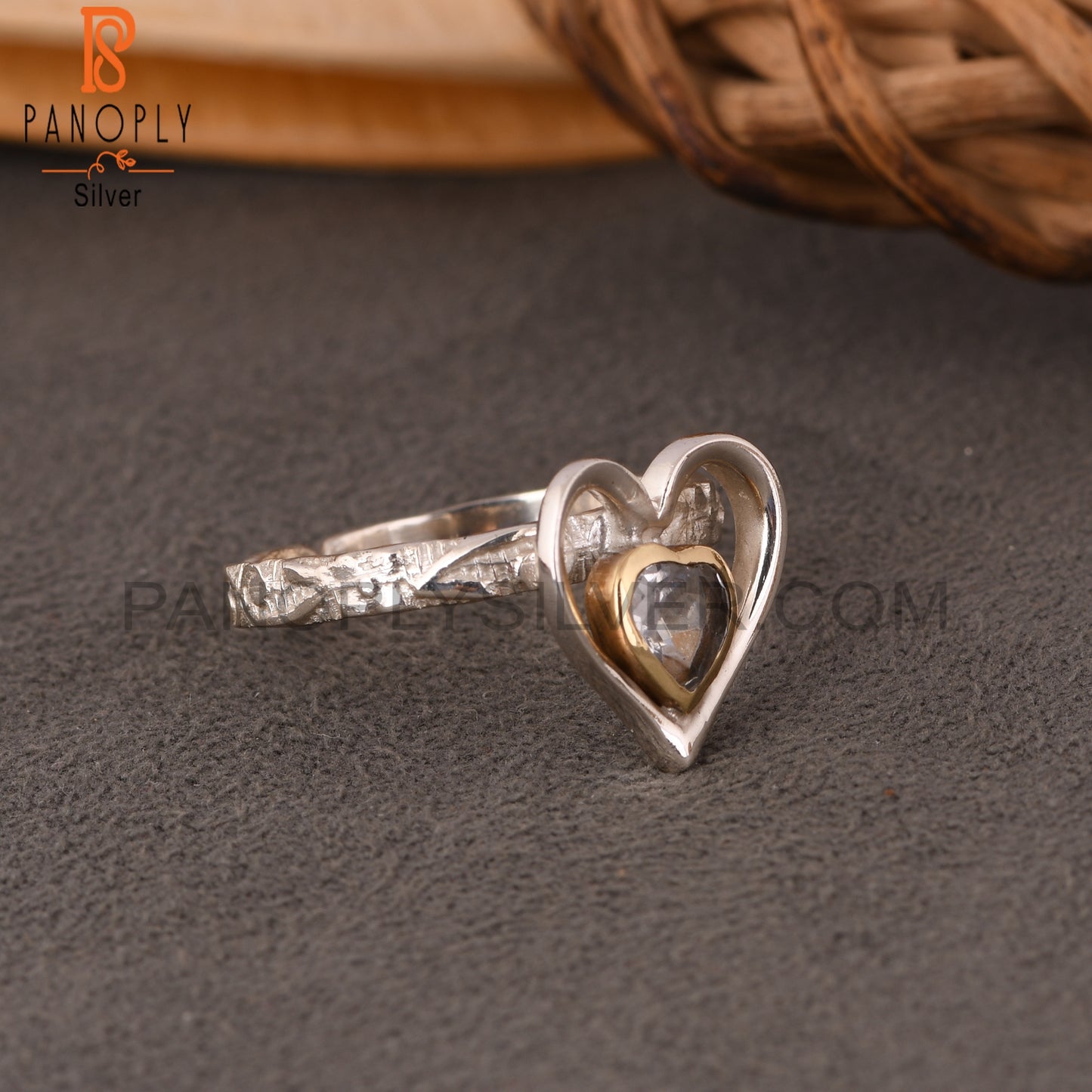 Crystal Quartz Heart 925 Sterling Silver Ring