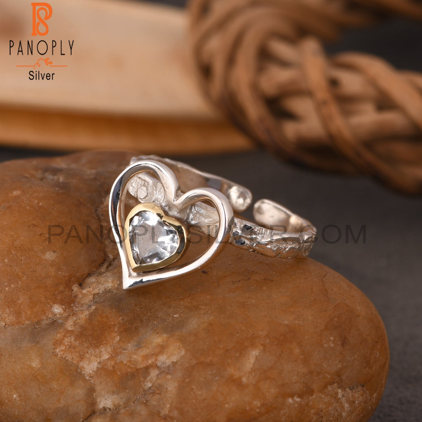 Crystal Quartz Heart 925 Sterling Silver Ring