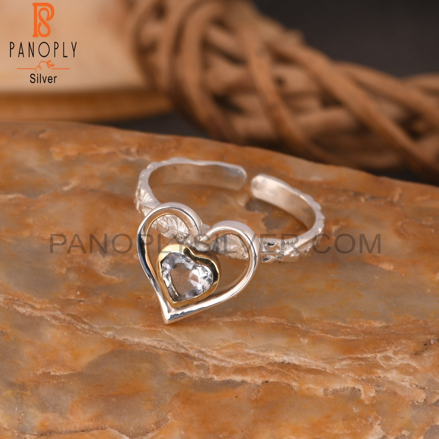 Crystal Quartz Heart 925 Sterling Silver Ring