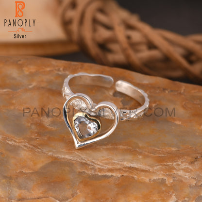 Crystal Quartz Heart 925 Sterling Silver Ring