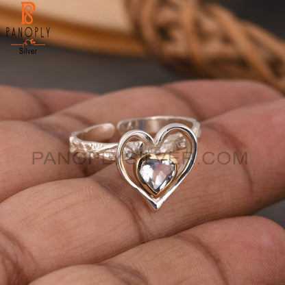 Crystal Quartz Heart 925 Sterling Silver Ring