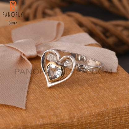 Crystal Quartz Heart 925 Sterling Silver Ring