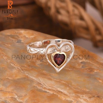 Garnet Double Heart Shape 925 Sterling Silver Ring