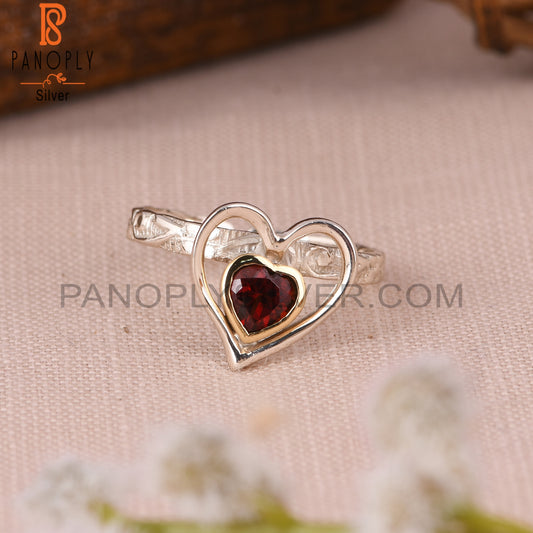 Garnet Double Heart Shape 925 Sterling Silver Ring