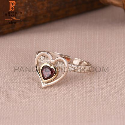 Garnet Double Heart Shape 925 Sterling Silver Ring
