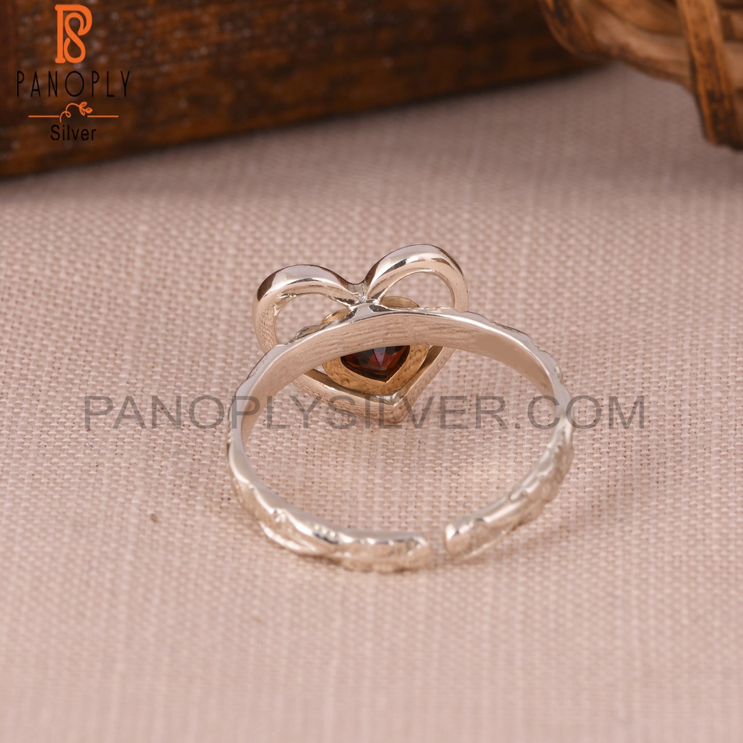 Garnet Double Heart Shape 925 Sterling Silver Ring