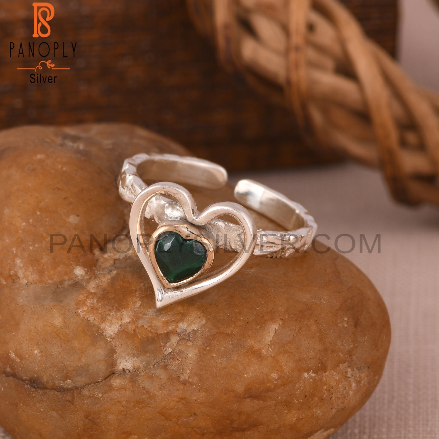 Malachite Heart 925 Sterling Silver Ring