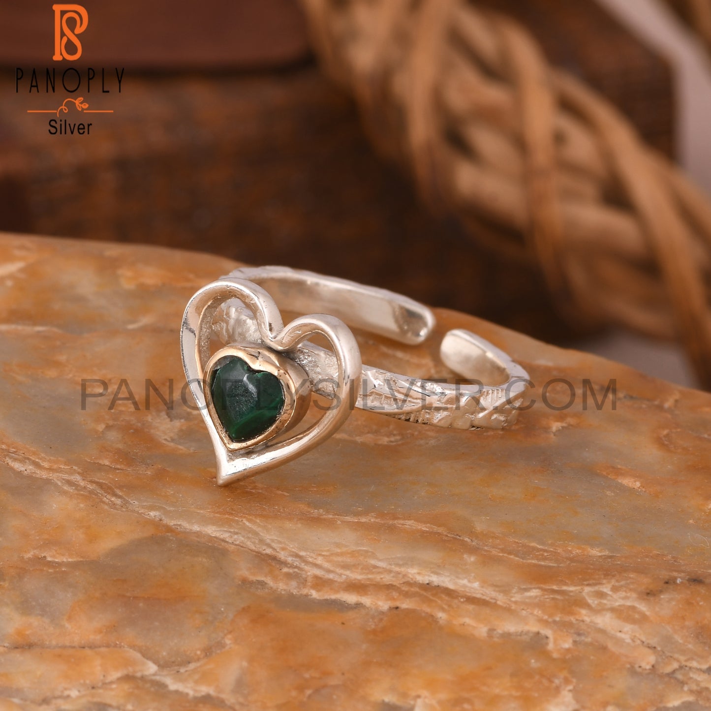 Malachite Heart 925 Sterling Silver Ring