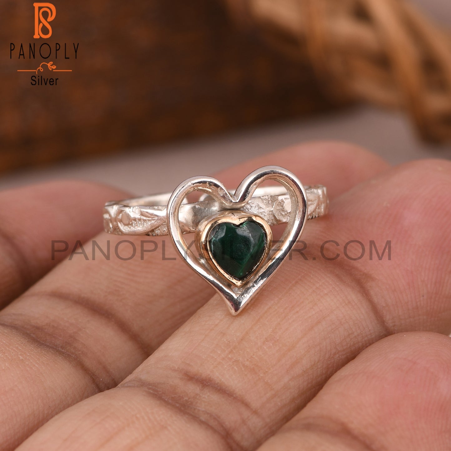Malachite Heart 925 Sterling Silver Ring