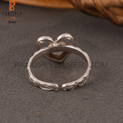 Rainbow Moonstone Two Tone Heart 925 Sterling Silver Ring