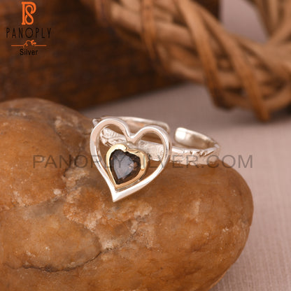 Smoky Two Tone Heart Shape 925 Sterling Silver Ring