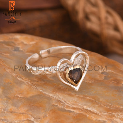 Smoky Two Tone Heart Shape 925 Sterling Silver Ring