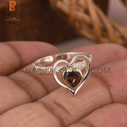 Smoky Two Tone Heart Shape 925 Sterling Silver Ring