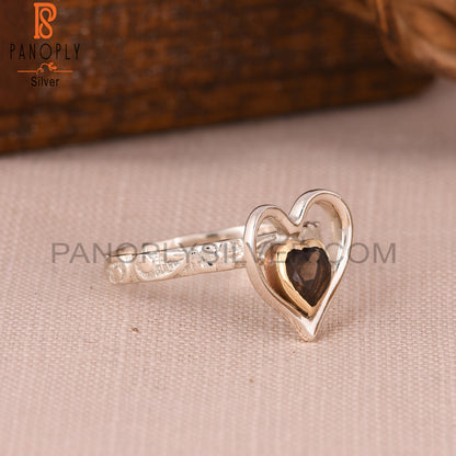 Smoky Two Tone Heart Shape 925 Sterling Silver Ring