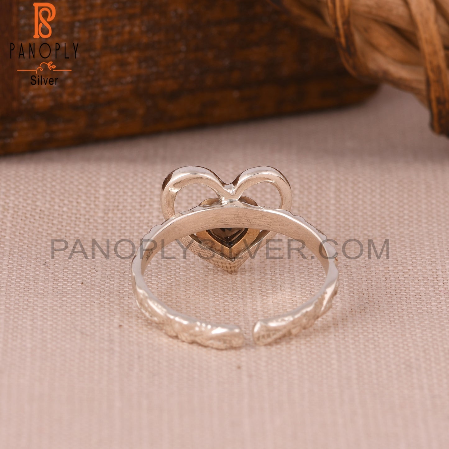 Smoky Two Tone Heart Shape 925 Sterling Silver Ring