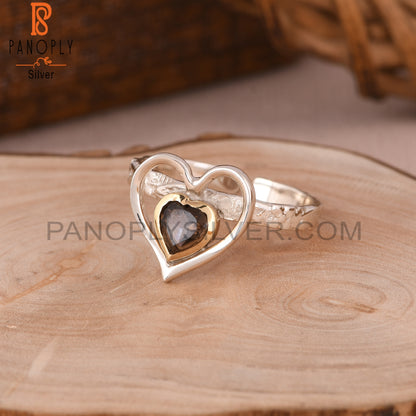 Smoky Two Tone Heart Shape 925 Sterling Silver Ring