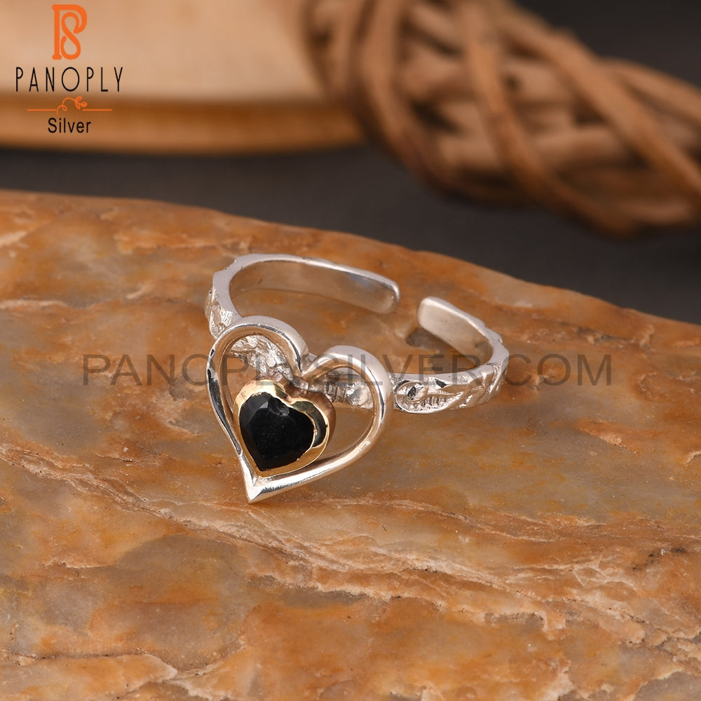 Black Onyx Heart 925 Sterling Silver Ring
