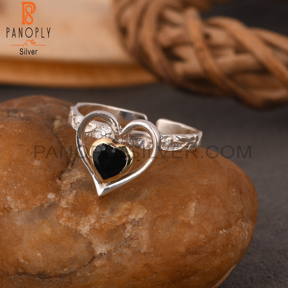 Black Onyx Heart 925 Sterling Silver Ring