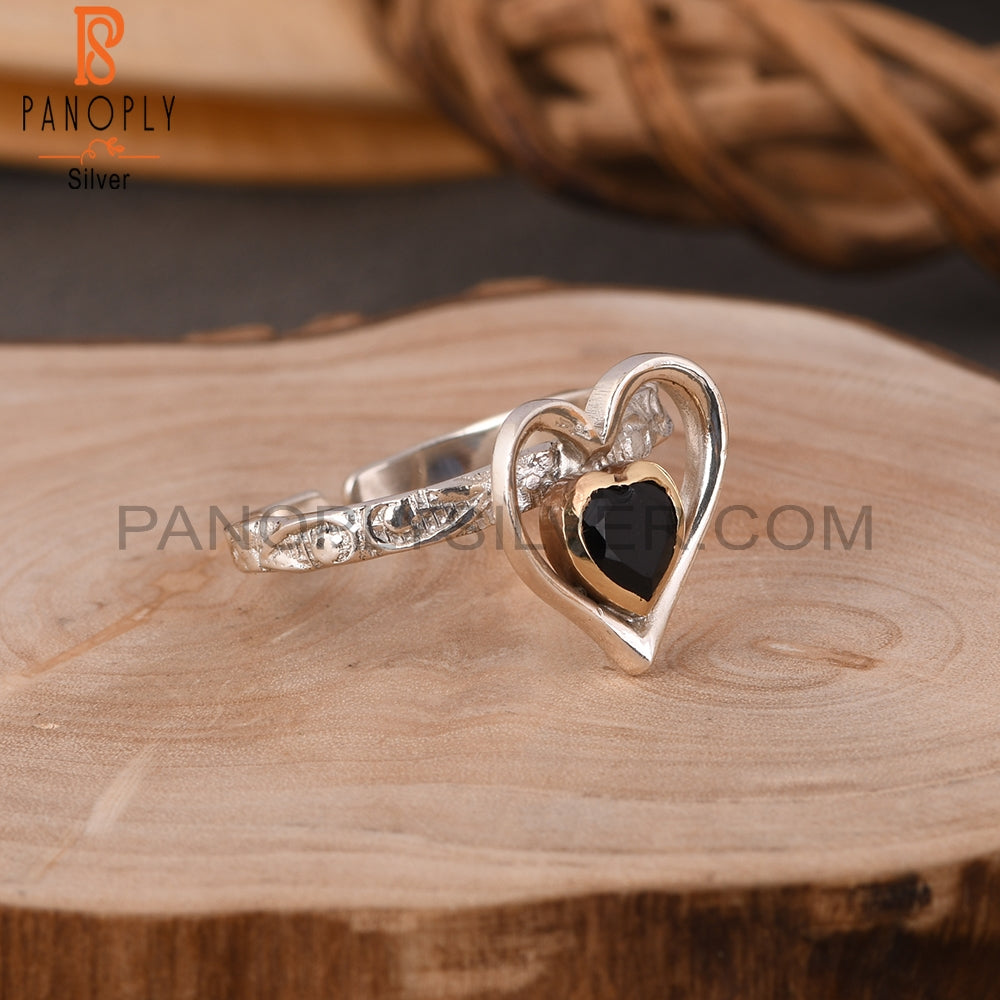 Black Onyx Heart 925 Sterling Silver Ring
