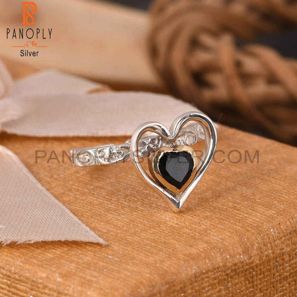 Black Onyx Heart 925 Sterling Silver Ring