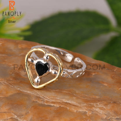 Black Onyx Two Heart Shape 925 Sterling Silver Ring