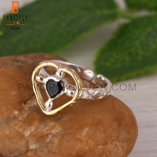 Black Onyx Two Heart Shape 925 Sterling Silver Ring