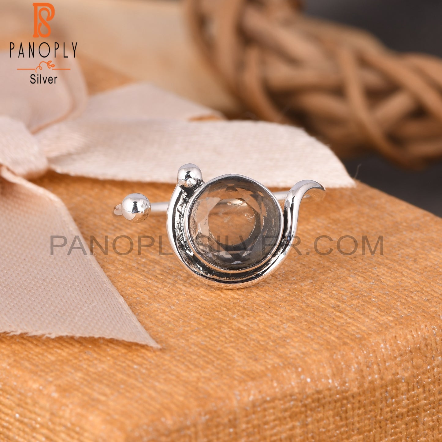Fluorite Round 925 Sterling Silver Ring