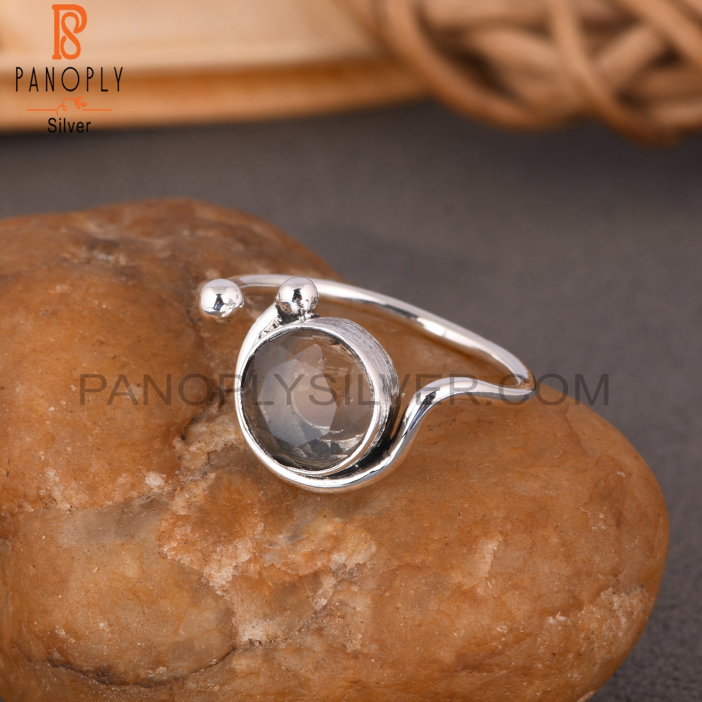 Fluorite Round 925 Sterling Silver Ring